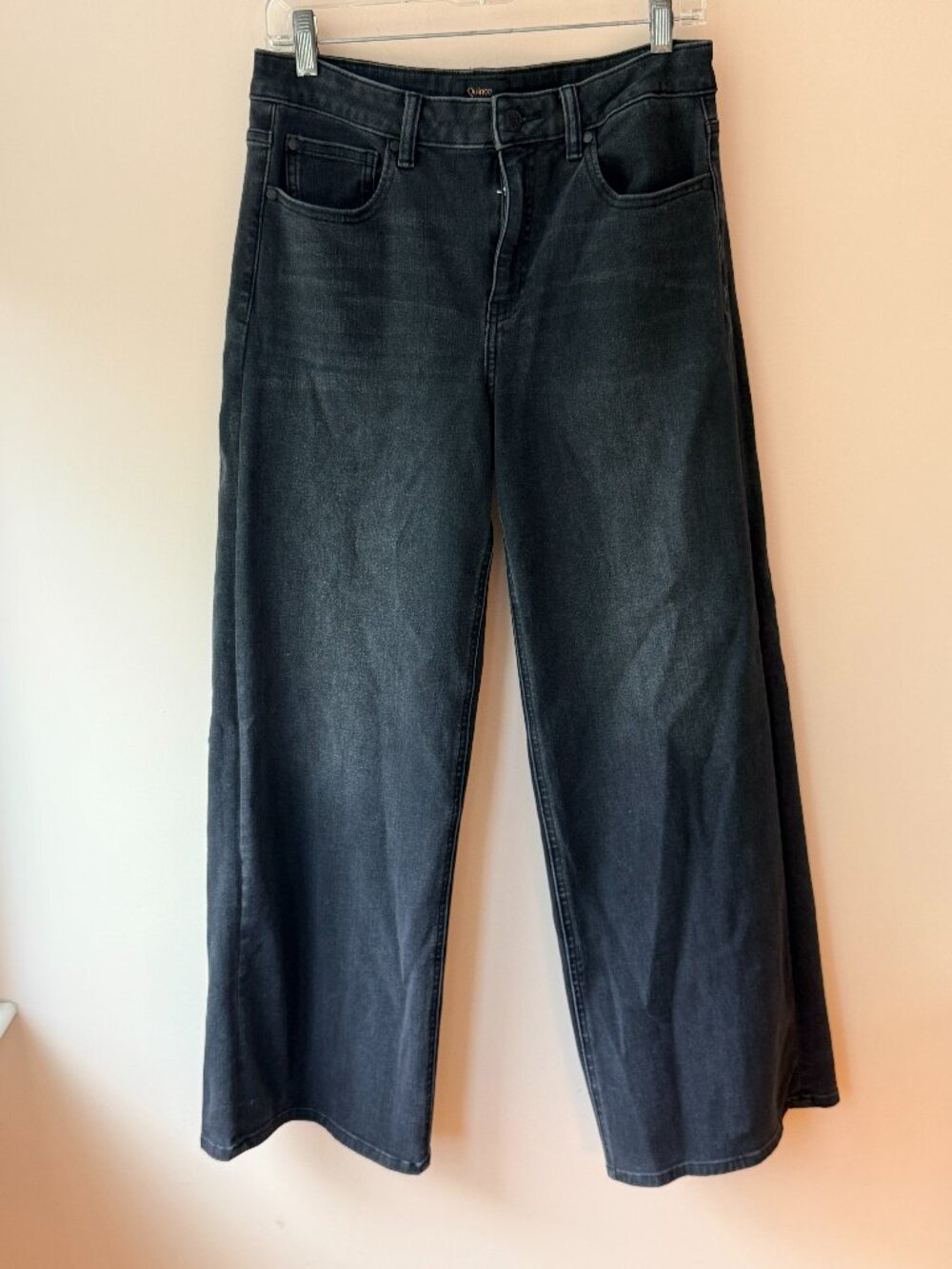Quince Black Stretch Wide Leg Jeans Size 30 Cropped Denim